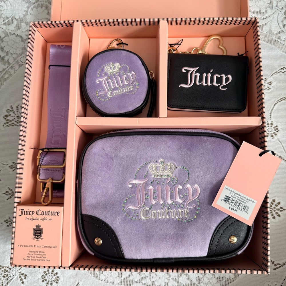 NWT‎ Juicy Couture Heritage 4-piece Lavender Camera Gift Box Set